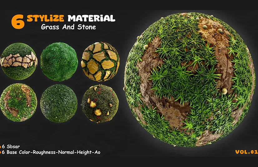 6个风格化草和石头 – 6 Stylize Material Grass And Stone - 筱信日记