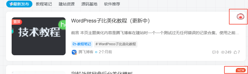 图片[1] - 子比主题美化 – 文章列表右上角添加文章置顶+新文章发布ICON图标 - 筱信日记